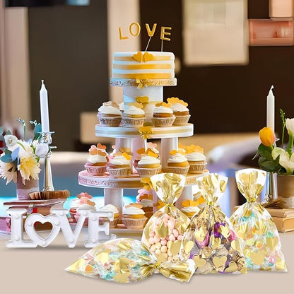 COQOFA 100 Pcs 5x7 IN Gold Heart Cello Cellophane Gift Bags - Image 5