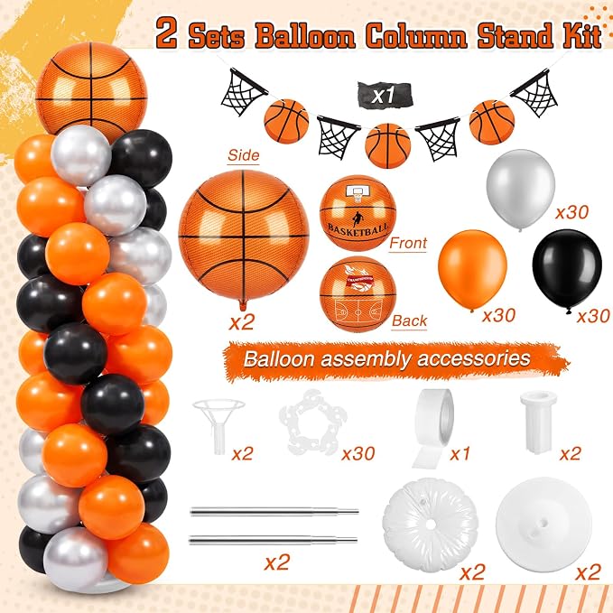 Yalikop 2 Sets Basketball Party Balloon Column Stand Kit - Image 2