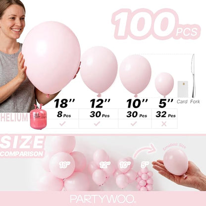 PartyWoo Pale Pink Balloons 100pcs Light Pastel Baby Pink Color | 18 12 10 5 - Image 6