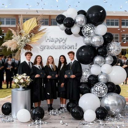Zesliwy Black Silver White Balloons Set, Party Decor | Metallic Silver - Image 6