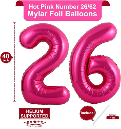 40 Inch Hot Pink 26 Number Balloons Giant Jumbo Huge 26 or 62 Foil Mylar Helium - Image 2