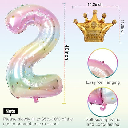 Stars Rainbow Gradient Number 2 Balloon, 40 Inch Giant Number 2 Balloon & Mini - Image 2