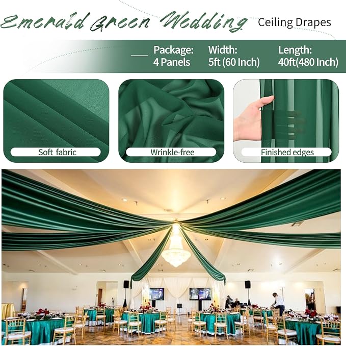 4 Panels Emerald Green Ceiling Drapes - Image 4