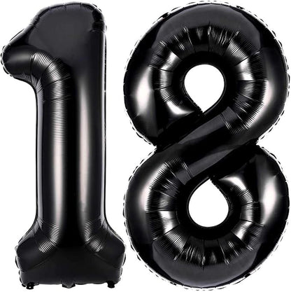 Black 18 Number Balloons, 40 Inch Giant Number 18 Balloons Foil Mylar Helium by Lovoir