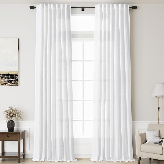 Linen White Curtains 144 inch Extra Long by Nanspring