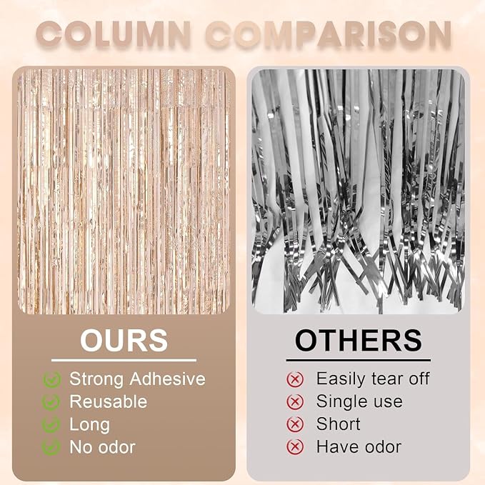 Voircoloria Laser Champagne Foil Fringe Backdrop Curtains, 2 Pack | Tinsel - Image 5