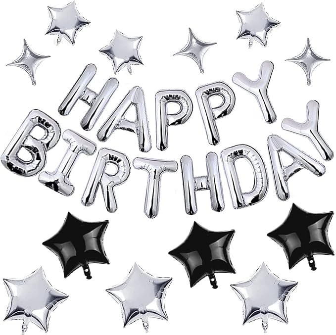 CANREVEL Happy Birthday Banner Decorations + 12Pcs Star Balloons, by CANREVEL