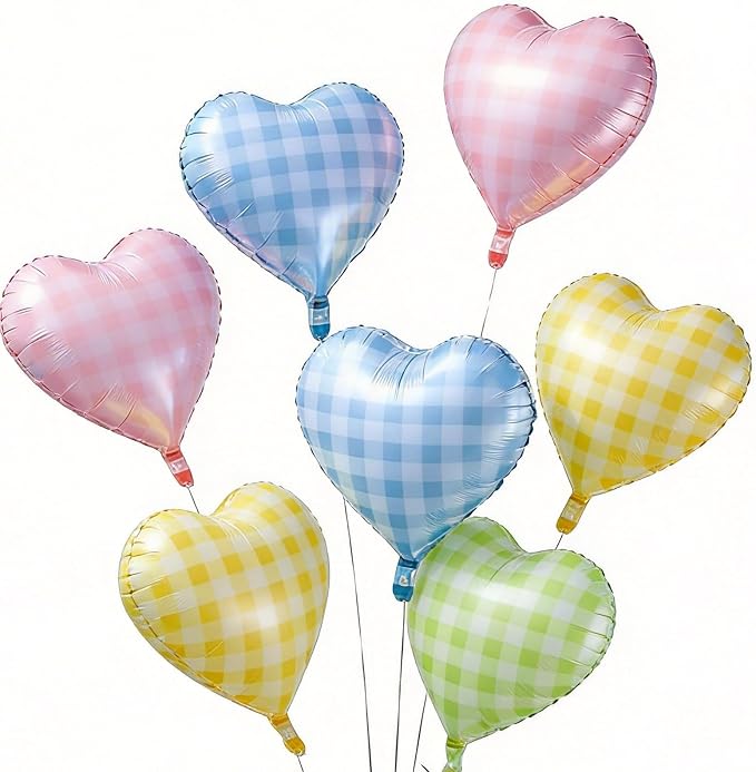 Pastel Checkered Heart Balloons, 18Inch Light Pink Blue Yellow Green Red - Image 8