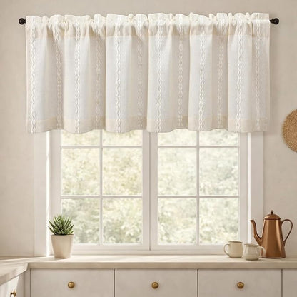 Boho Kitchen Valance for Windows, 52 x 18 Inch, 1 Panel | Vintage Farmhouse Rod - Image 2