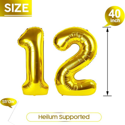 12 Balloon - Gold Birthday Number Balloons, 40 Inch Decorations Men Women | - Image 5
