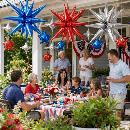 14pcs Blue Red Silver Star Balloons, Mixed Star Foil Balloon, 22Inch Explosion - Image 2
