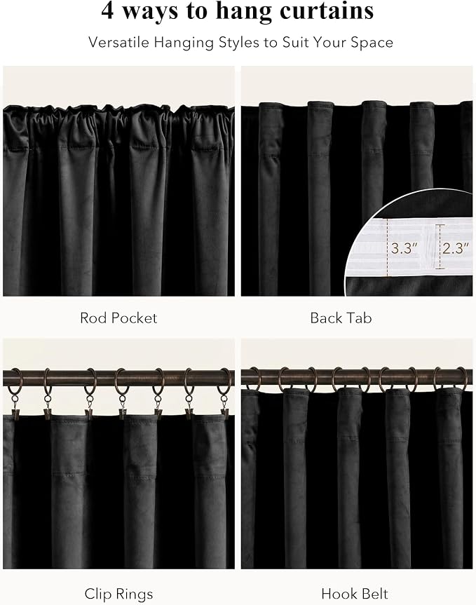 Blackout Black Velvet Curtains for Home Theater, W52 x L90, 2 Panels | 300GSM - Image 2