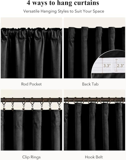 Blackout Black Velvet Curtains for Home Theater, 2 Panels | 300GSM Soft Velvet - Image 2