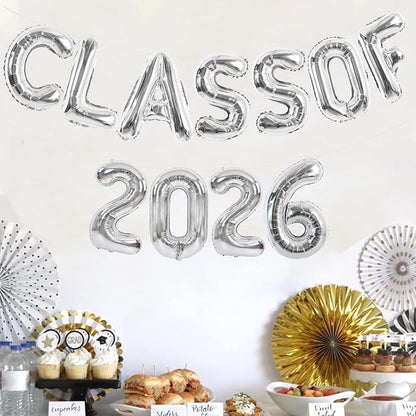 TONIFUL Silver Class of 2026 Graduation Balloon Banners Foil Balloons - Image 6