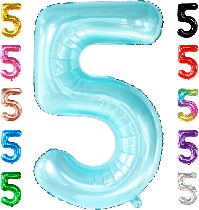 KatchOn Light Blue 5 Balloon Number 40 Inch | Light Blue Number 5 Balloon by KatchOn