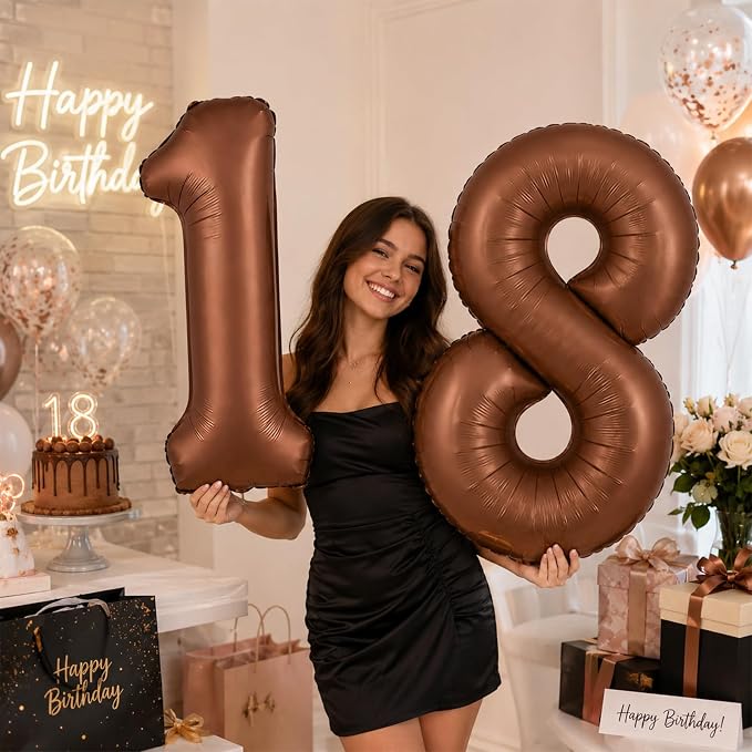 40 Inch Dark Brown Numbers 9 Balloons, Large Self Inflating Chocolate Brown - Image 7