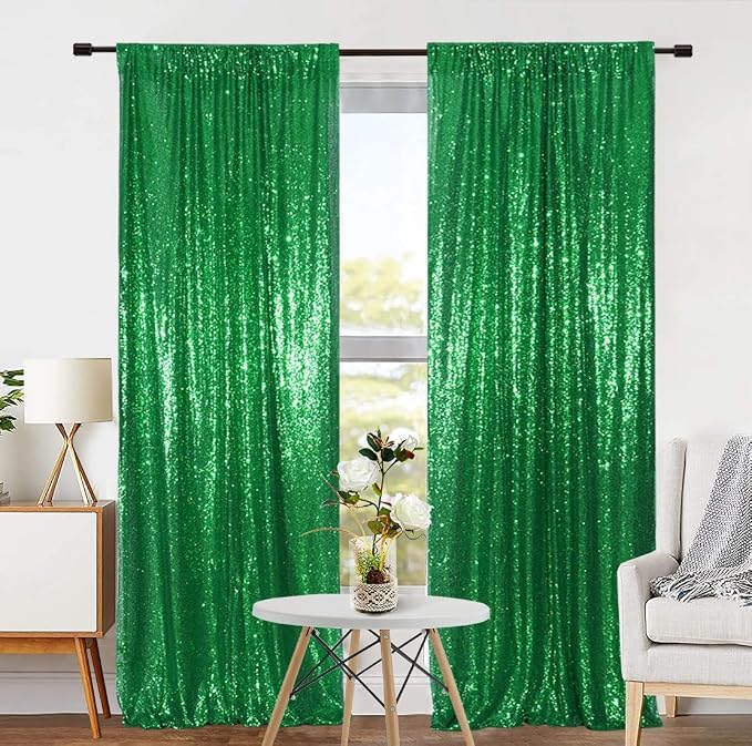 Eternal Beauty Green Sequin Backdrop Curtains, 4 Panels 2x8FT | 3mm Sparkle - Image 5