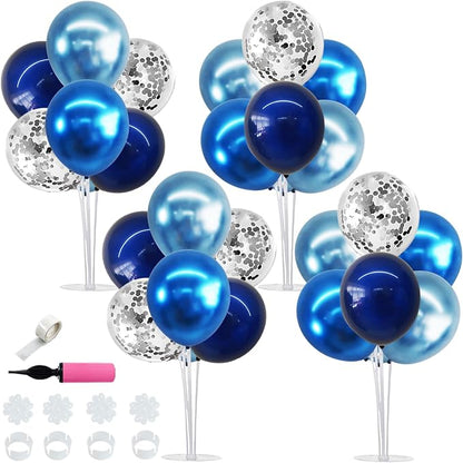 TONIFUL 4 Set Metallic Blue Silver Balloon Stand Balloon Centerpiece Table | by TONIFUL