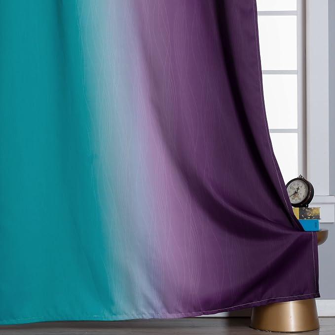 Ombre Teal and Purple Blackout Curtains 54 Inch Length 2 panels, Grommet - Image 6