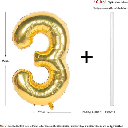 40In Large Gold Number Balloon 3 Aluminum Foil Mylar Big Number Balloon 0-9 | - Image 4