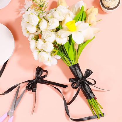 woric 120 Yards Black Satin Ribbon 3/8 Inch Thin Black Bows | Cake Bows Making - Image 5