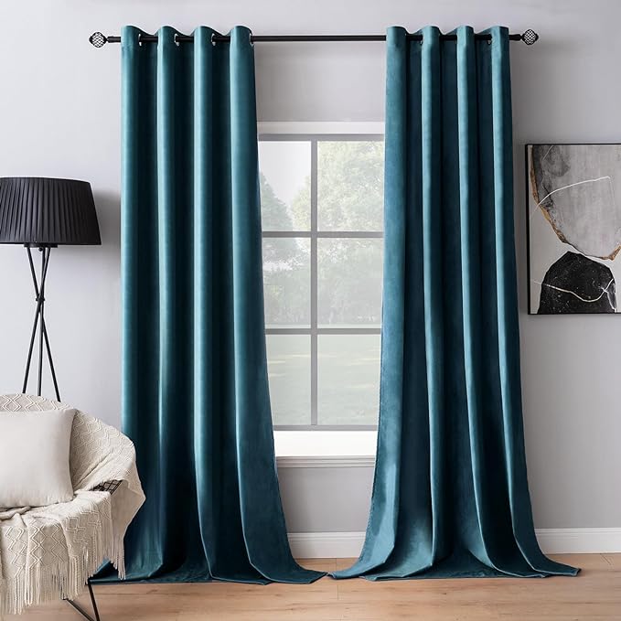 MIULEE Velvet Curtains Peacock Blue 52 x 90 Inch Length Set of 2 | Grommet by MIULEE