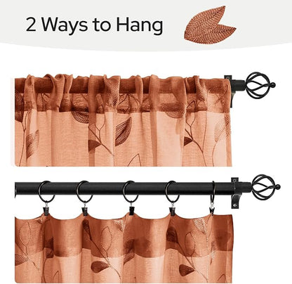 HOMEIDEAS Fall Burnt Orange Sheer Kitchen Curtains 30 X 36 Inch Length 2 Panels - Image 6
