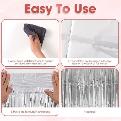 Voircoloria Silver Foil Fringe Backdrop Curtains, 3 Pack | Tinsel Streamers - Image 4