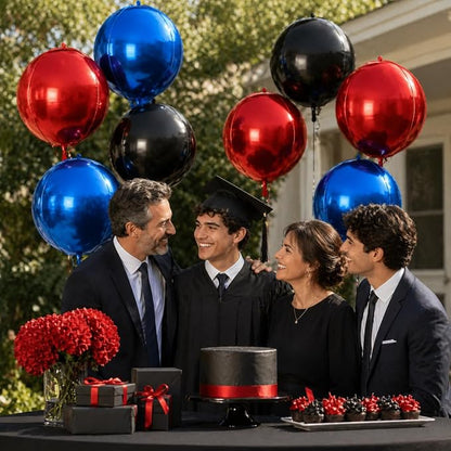 Red Blue Black Round Foil Balloons 9 pcs, Metallic Giant 4D Round Balloons 22 - Image 5