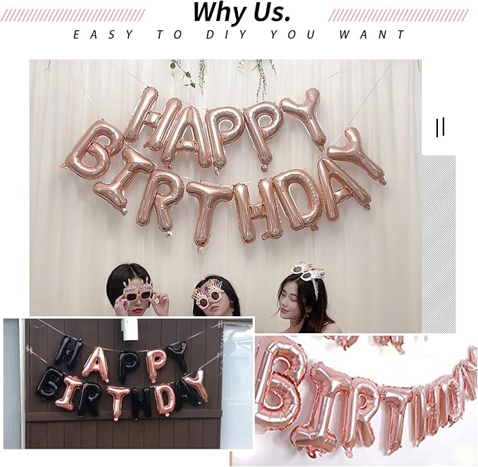 16" Rose Gold Letter Number Balloons, Happy Birthday & 2 Sets of A-Z 0-9 - Image 7