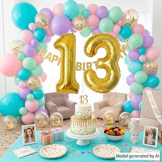 Gold Number 13 Balloon 40 Inch, Shiny Foil Decor - Image 3