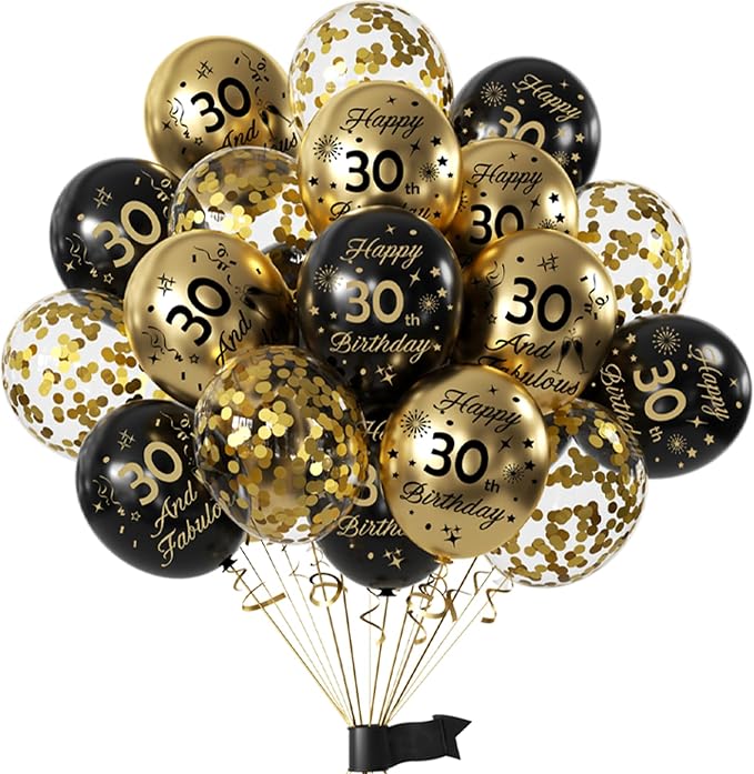 Black Gold 30th Birthday Balloons Pack of 15 Men Women Happy 30th Birthday by Hongplus