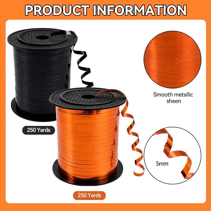 TONIFUL 500 Yards Shiny Black Orange Curling Ribbon Balloon String | Balloon - Image 2