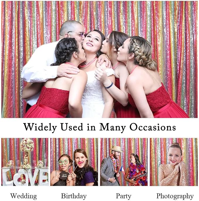 ShinyBeauty 5x7 FT Rainbow Sequin Backdrop | Rod Pocket Hanging Photo Booth - Image 5