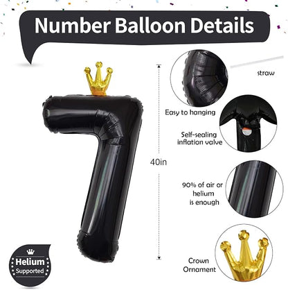 Black Crown Number 7 Balloon, 40 Inch Number 0-9 Set - Image 2