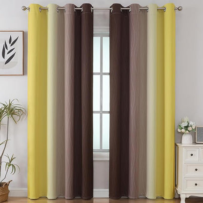 Brown and Yellow Gradient Blackout Curtains - Image 2