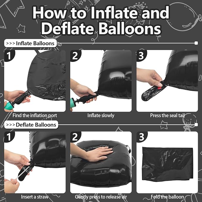 NISOCY 48PCS Metallic Black Square Foil Balloons Wall Backdrop | Double Sided - Image 3