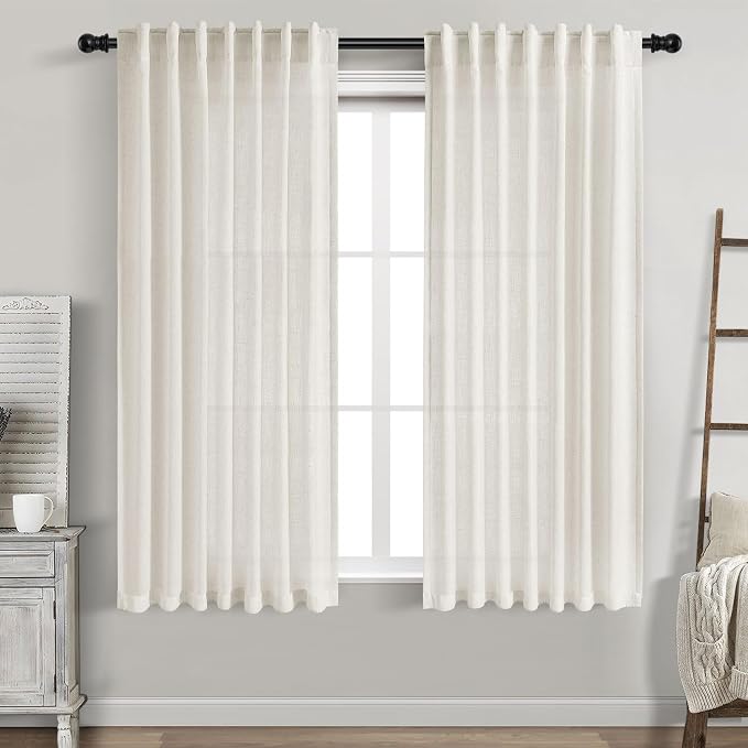 Cream Linen Curtains 67 Inch Length by Nanspring