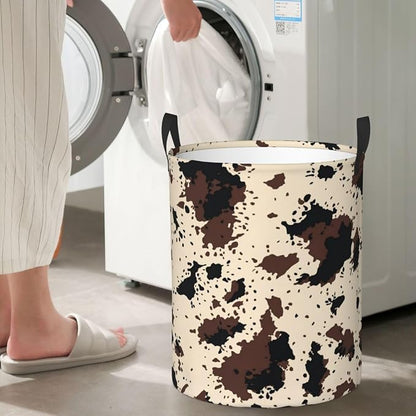 Highland Cow Texture Round Laundry Hamper Cowskin Print Storage Basket Toys - Image 6