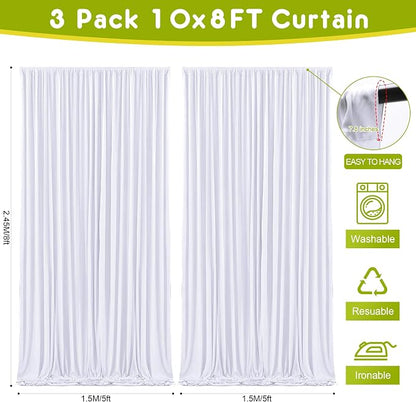 White Backdrop Curtain Drapes for Parties, 6 Panel 5x8FT - Image 2