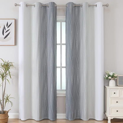Full Room Darkening Greyish White and Grey Blackout Curtains 84 Inch Length 2 - Image 2