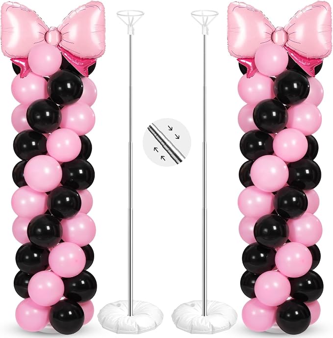 Leitee 2 Sets Adjustable Black Pink Bow Balloon Column Stand Kit Include 143 by Leitee