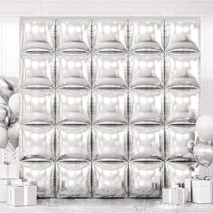 Metallic Silver Double Sided Square Foil Balloons Wall, 19 Inches Chrome Foil by FEYG