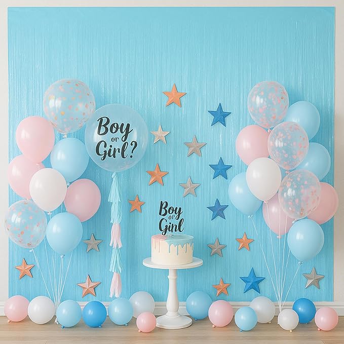 Voircoloria 3.3 x 8.2 ft Pastel Blue Foil Fringe Backdrop Curtains | Tinsel - Image 6