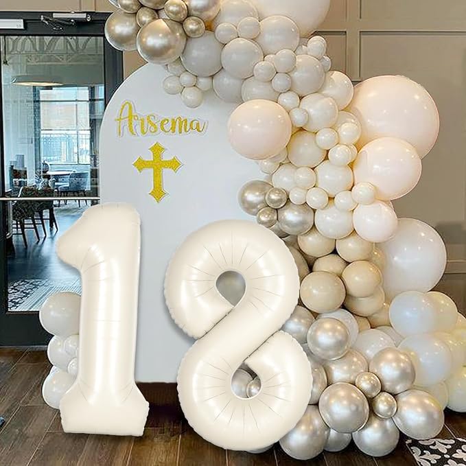 Cream White Number 27 72 Balloon - Image 3
