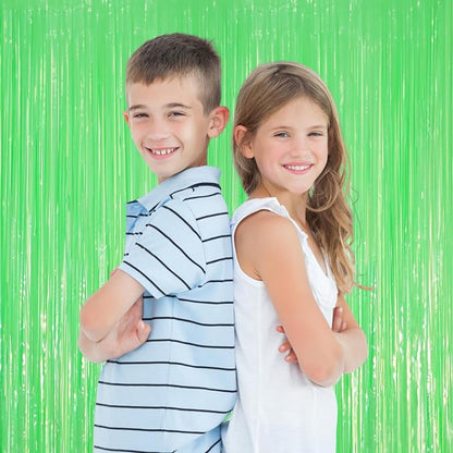 Voircoloria Pastel Green Foil Fringe Backdrop Curtains, 3 Pack | Tinsel - Image 5