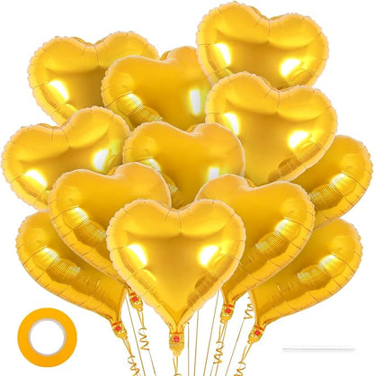 12 Pcs Gold Heart Balloons, 18 Inch Heart Foil Balloons Love Balloon Valentine by YOTHORN
