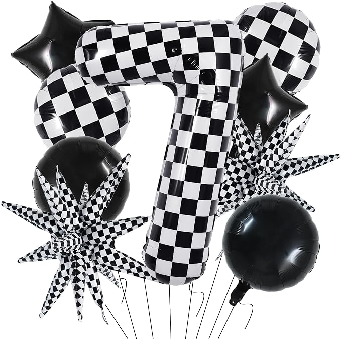 TONIFUL 7th Birthday Balloons Kit 40 Inch Checkered Number 7 Foil Balloon | by TONIFUL