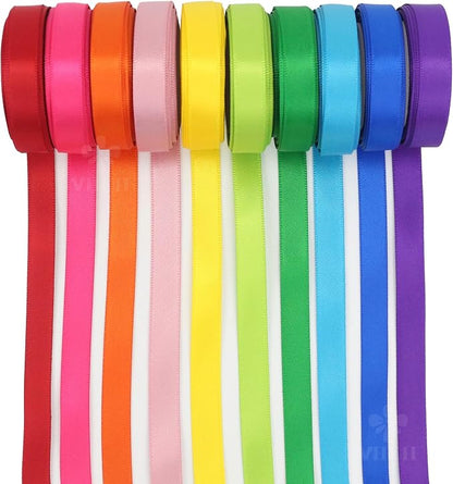 3/8 Inch Satin Ribbon Set – 10 Rolls Rainbow Double Face Ribbon - Image 2