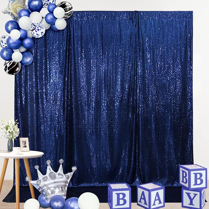SquarePie 6x8ft Navy Blue Sequin Backdrop, High Density Non-Transparent Glitter - Image 6